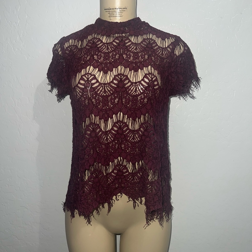 Elegant Burgundy Laced Blouse size Medium